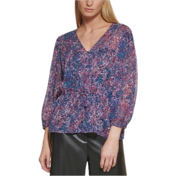 DKNY Purple Floral Blouse - Small